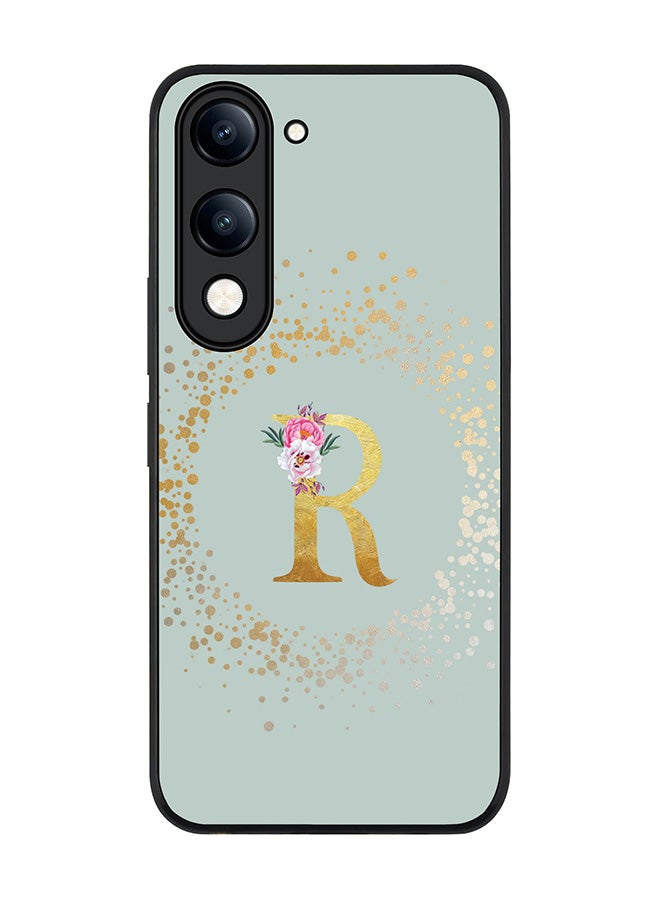 For vivo Y29s 5G / Y19s 5G Case,Slim fit Camera Protection, Shockproof Thin Phone cover  - Custom Monogram Floral - R  (Light Grey )